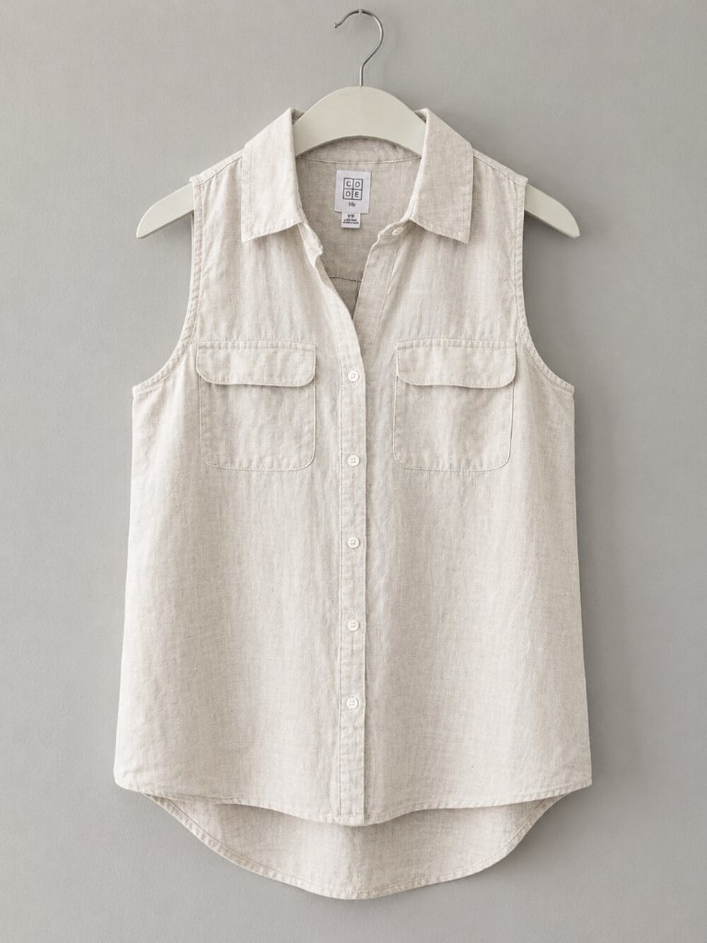 Core Life 100% Linen Sleeveless Shirt Natural Beige Size S